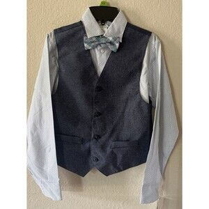 Van Heusen Boy's Dress Shirt Vest Tie  Sz 1 Blue Button Up 3 PCS